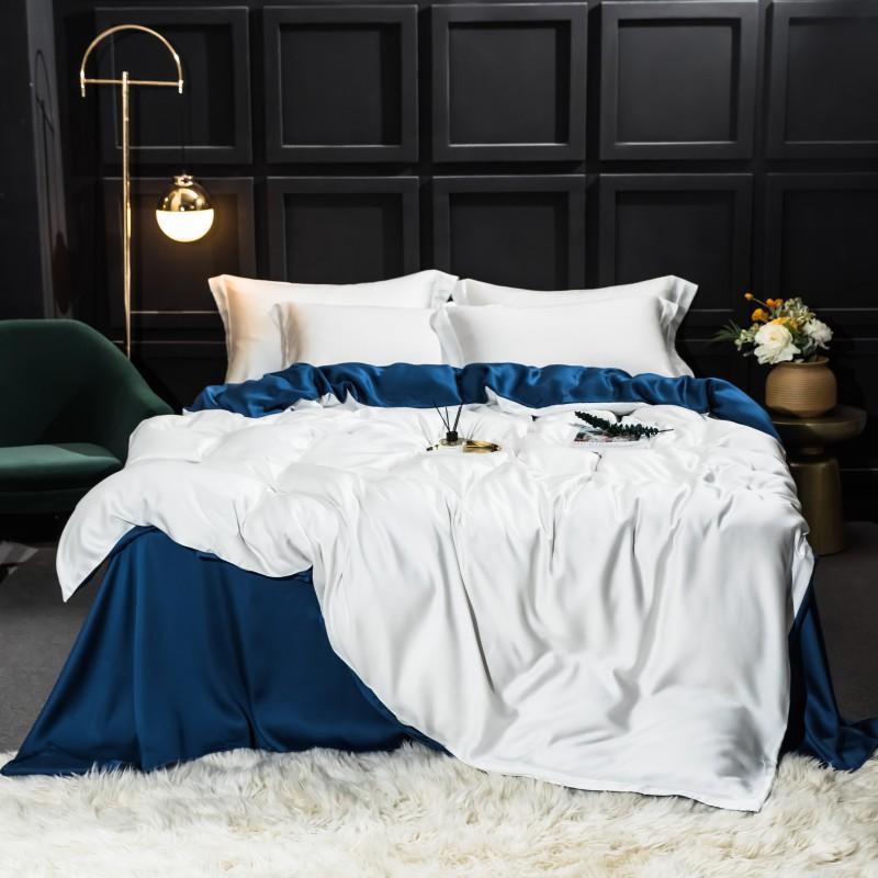 KTX-038163 Elegant Double-Sided Tencel Four-Piece Bedding Set with Pillowcases and Blanket
