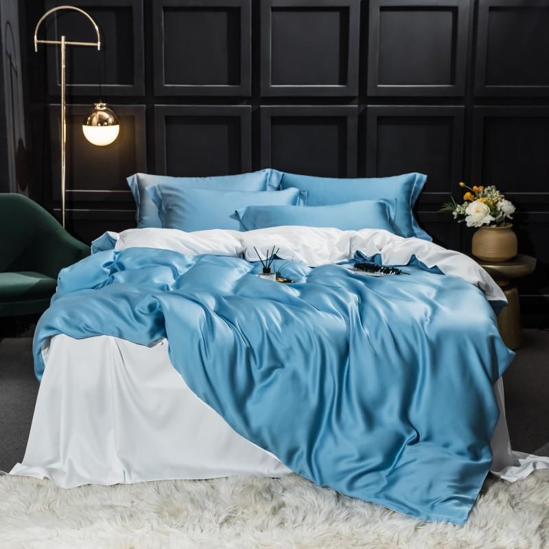 KTX-038163 Elegant Double-Sided Tencel Four-Piece Bedding Set with Pillowcases and Blanket