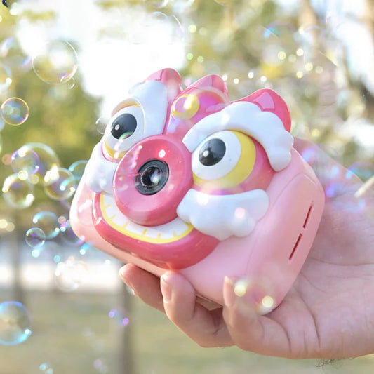 KTX-038419 Colorful Lion Dance Bubble Camera Toy for Kids - Outdoor Bubble Machine for Garden Fun