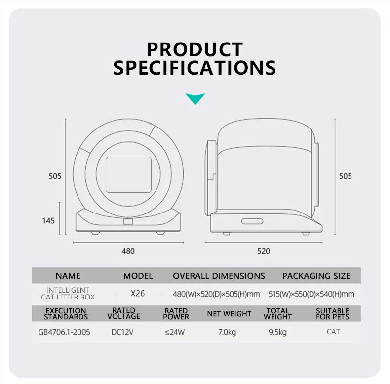 KTX-038611 Extra Large 65L Smart Cat Litter Box with Ion Purification and Easy Clean Features