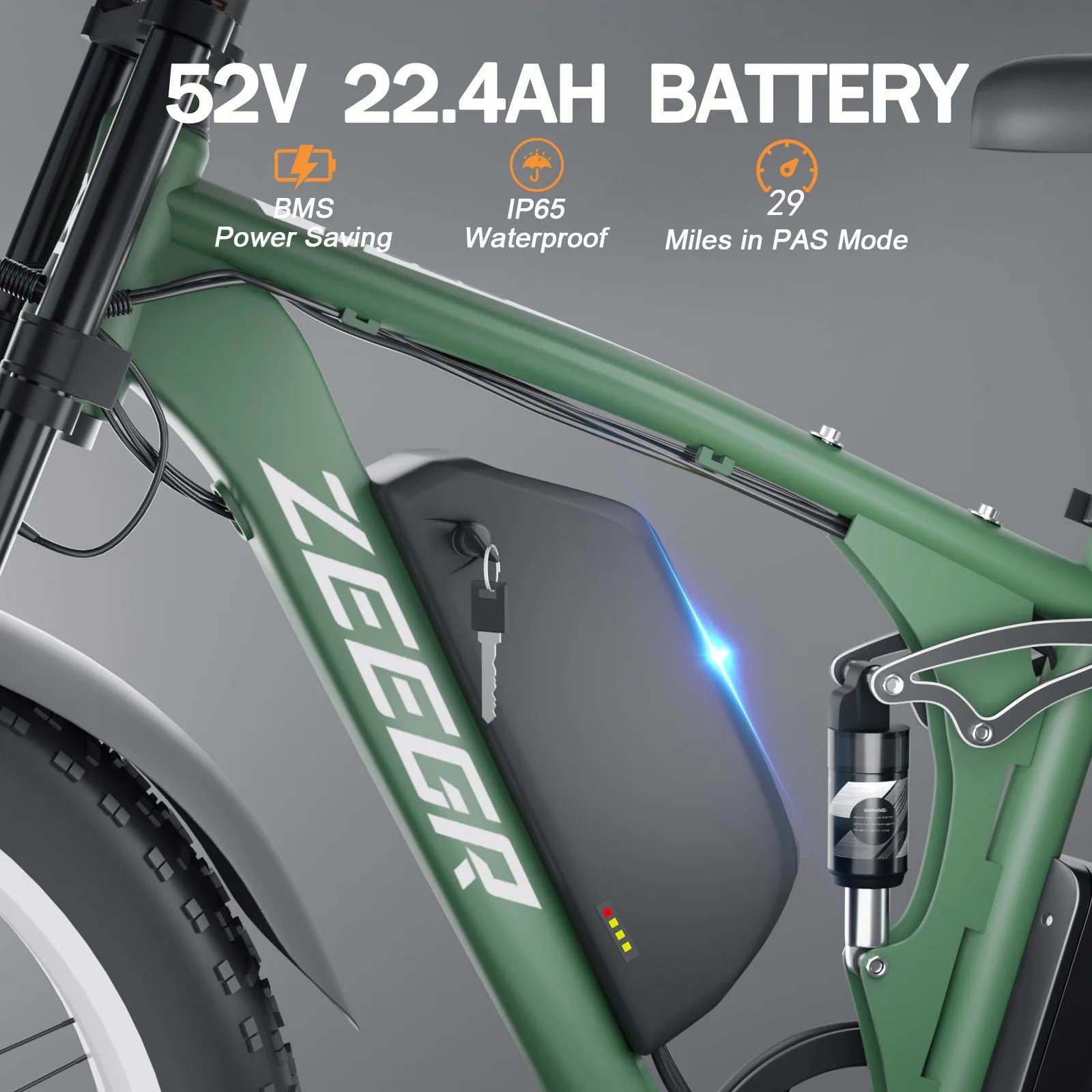 KTX-038867 52V 2000W Dual Motor Fat Tire Electric Bicycle with Full Suspension and 7-Speed Gears