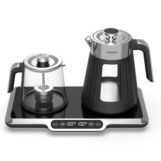 KTX-038931 Electric Glass Teapot with Stainless Steel Kettle and Thermometer - 110V Tea Maker Set