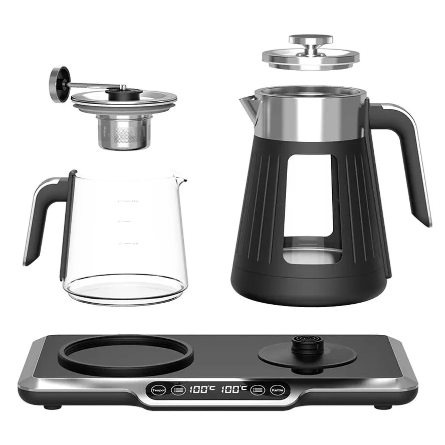 KTX-038931 Electric Glass Teapot with Stainless Steel Kettle and Thermometer - 110V Tea Maker Set