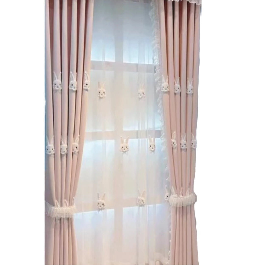 KTX-040019 Plush Pink Rabbit Curtains for Children's Rooms with High Shading and Embroidery