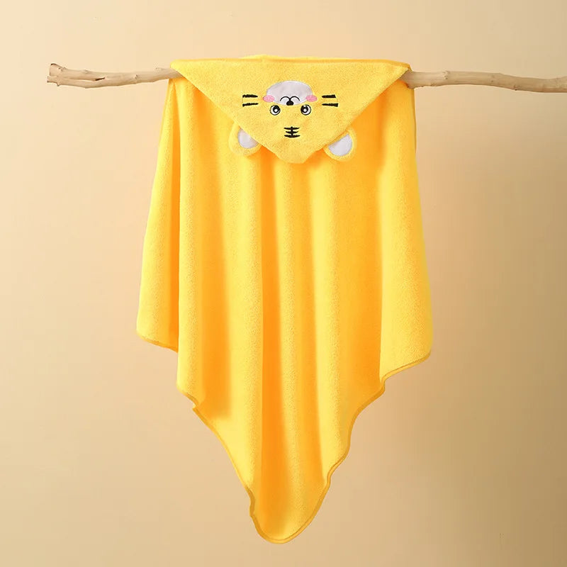 KTX-040147 Cartoon Animal Hooded Baby Bath Towel, Soft 80x80cm Coral Fleece, Super Absorbent Wrap