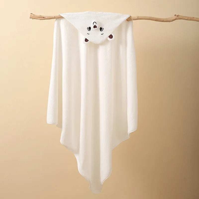 KTX-040147 Cartoon Animal Hooded Baby Bath Towel, Soft 80x80cm Coral Fleece, Super Absorbent Wrap