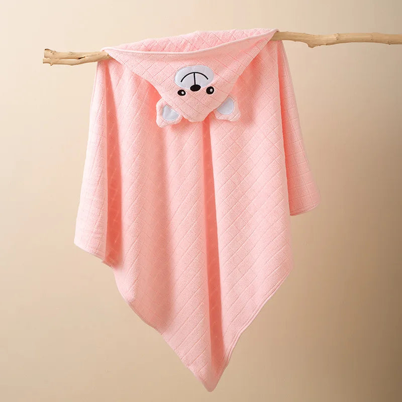 KTX-040147 Cartoon Animal Hooded Baby Bath Towel, Soft 80x80cm Coral Fleece, Super Absorbent Wrap