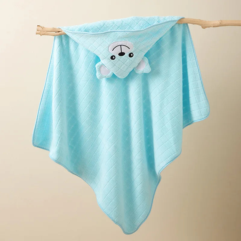 KTX-040147 Cartoon Animal Hooded Baby Bath Towel, Soft 80x80cm Coral Fleece, Super Absorbent Wrap