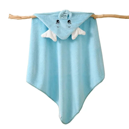 KTX-040147 Cartoon Animal Hooded Baby Bath Towel, Soft 80x80cm Coral Fleece, Super Absorbent Wrap