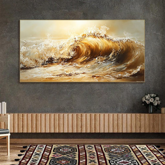 KTX-040403 Abstract Yellow Waves Handmade Oil Painting on Canvas - Unstretched Art for Home Decor