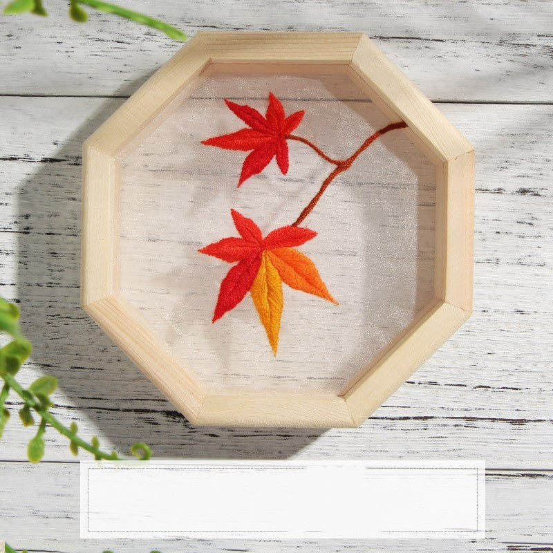 KTX-040467 Handmade Embroidery Art - Silk Material Bag with Wooden Frame, Various Designs, Canvas Size 13CM x 13CM