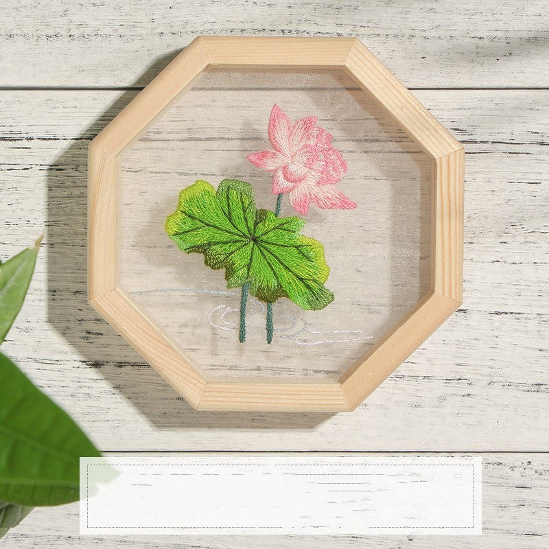 KTX-040467 Handmade Embroidery Art - Silk Material Bag with Wooden Frame, Various Designs, Canvas Size 13CM x 13CM