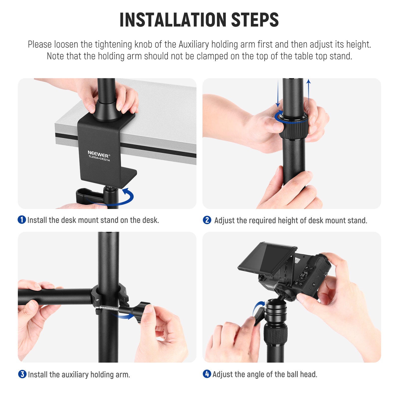 KTX-040531 Adjustable Portable Desktop Photography Stand with Metal Cellphone Holder