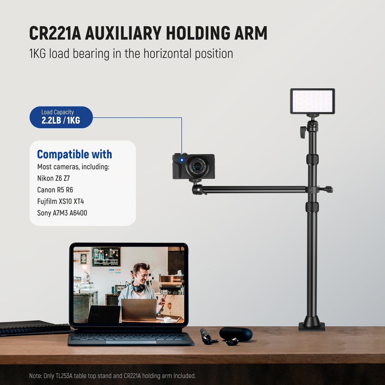 KTX-040531 Adjustable Portable Desktop Photography Stand with Metal Cellphone Holder