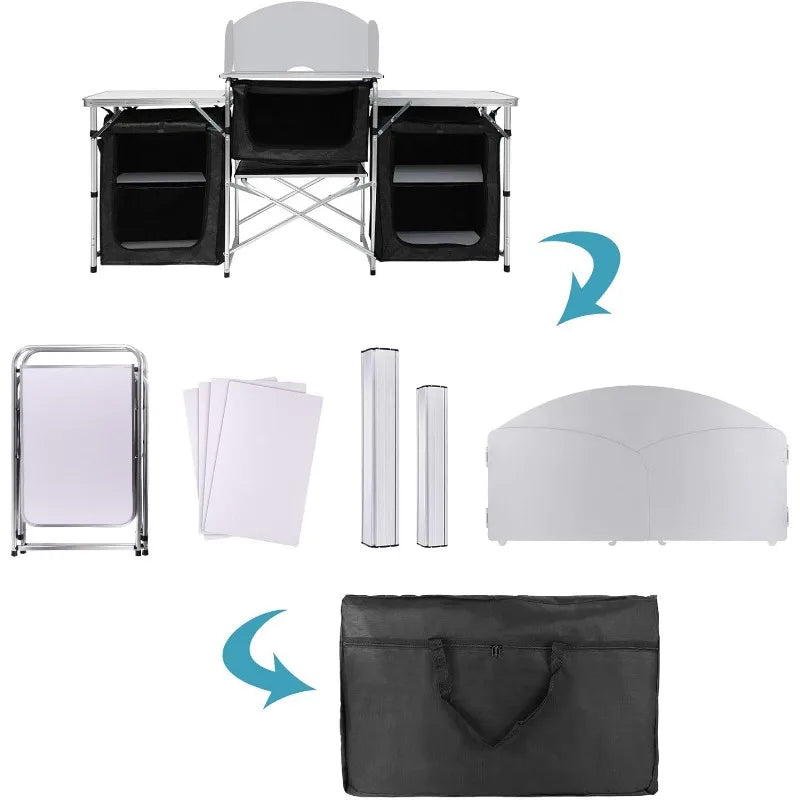 KTX-040979 Portable Outdoor Folding Cooking Station with Storage for Camping and Mobile Kitchen Use