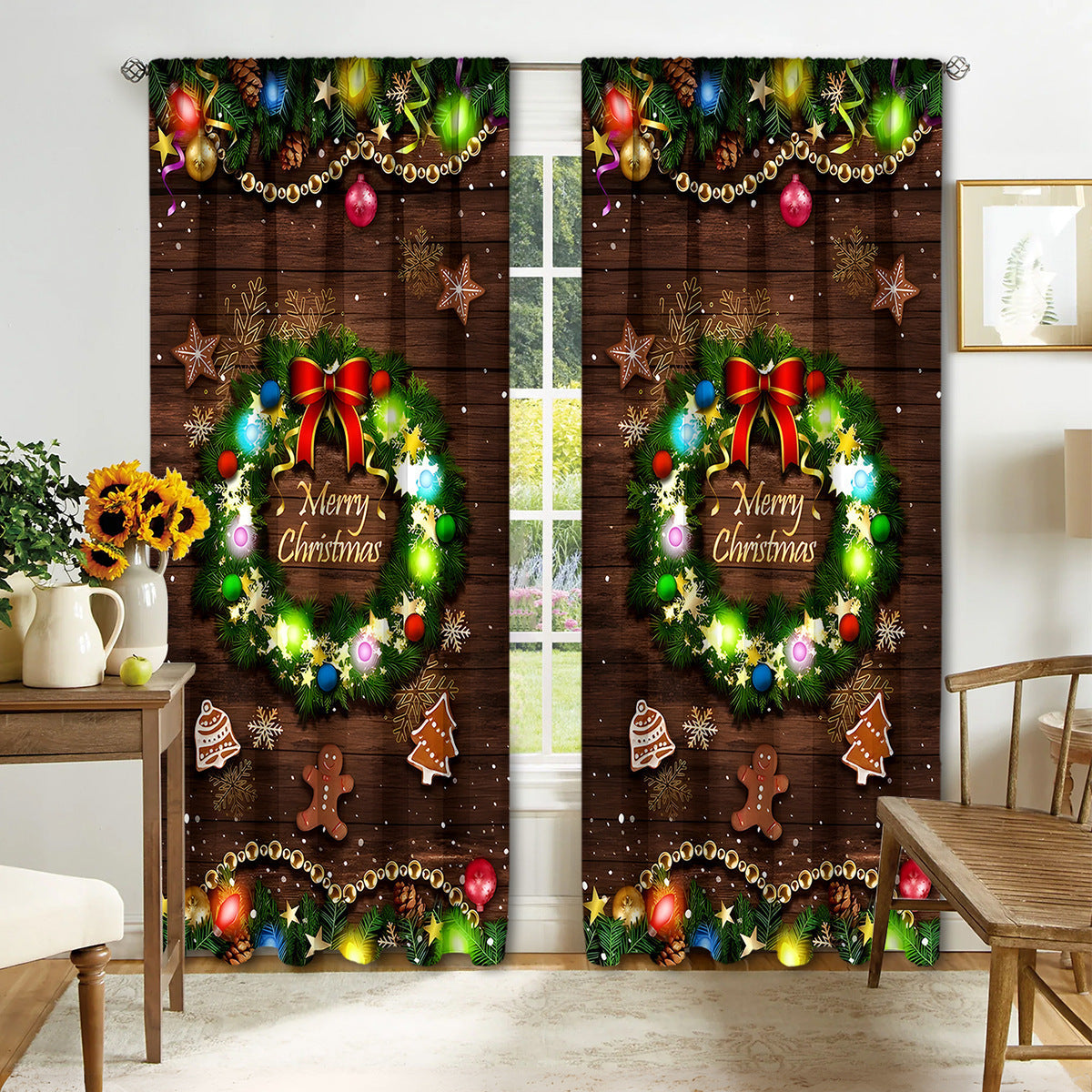 KTX-041171 Christmas 3D Printed Curtains in Multiple Designs, High Shading Polyester, Various Sizes Available