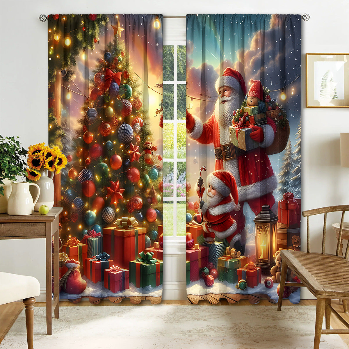 KTX-041171 Christmas 3D Printed Curtains in Multiple Designs, High Shading Polyester, Various Sizes Available