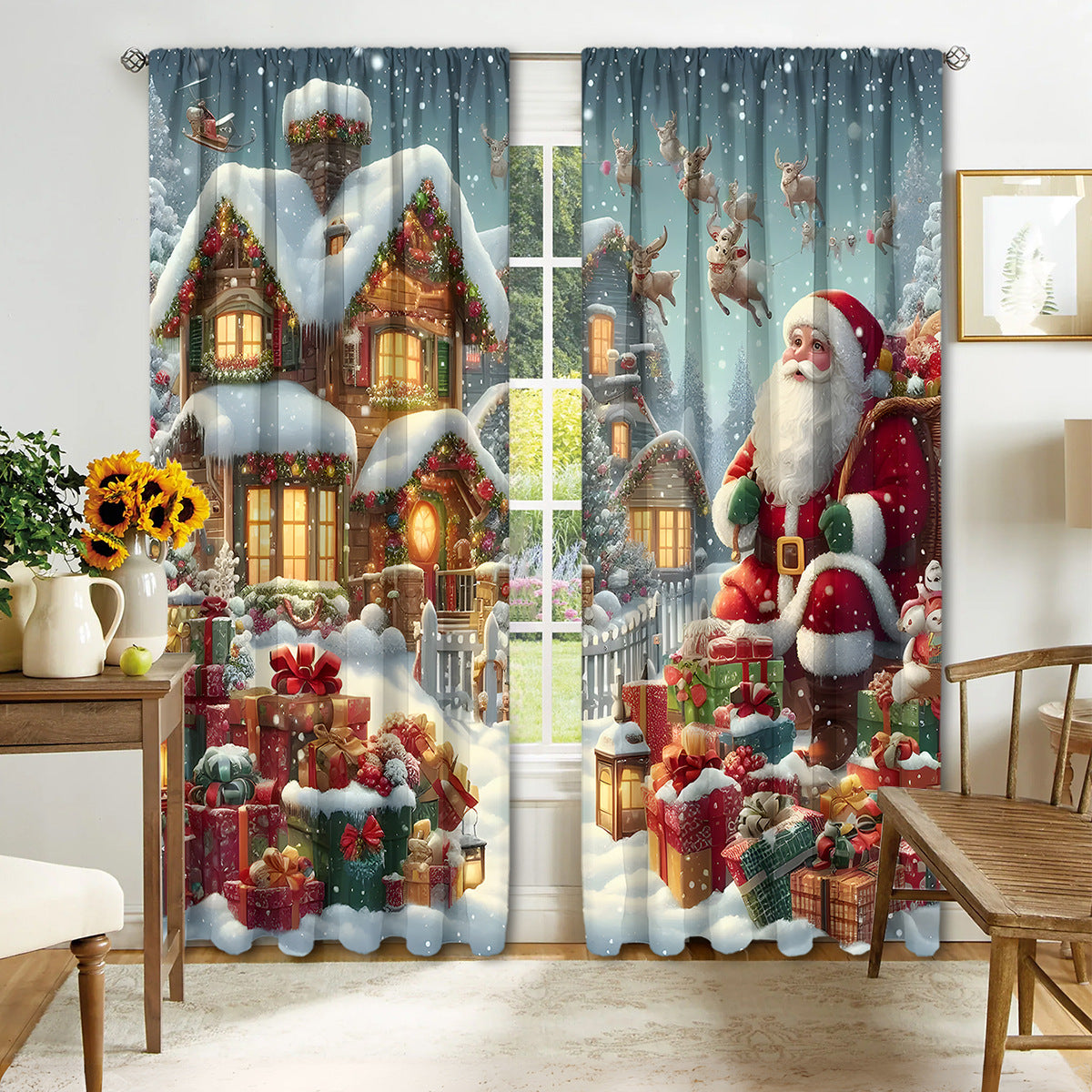 KTX-041171 Christmas 3D Printed Curtains in Multiple Designs, High Shading Polyester, Various Sizes Available