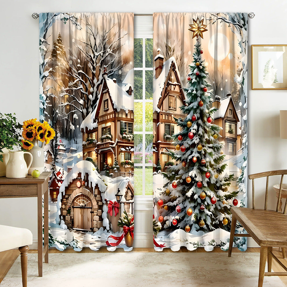 KTX-041171 Christmas 3D Printed Curtains in Multiple Designs, High Shading Polyester, Various Sizes Available