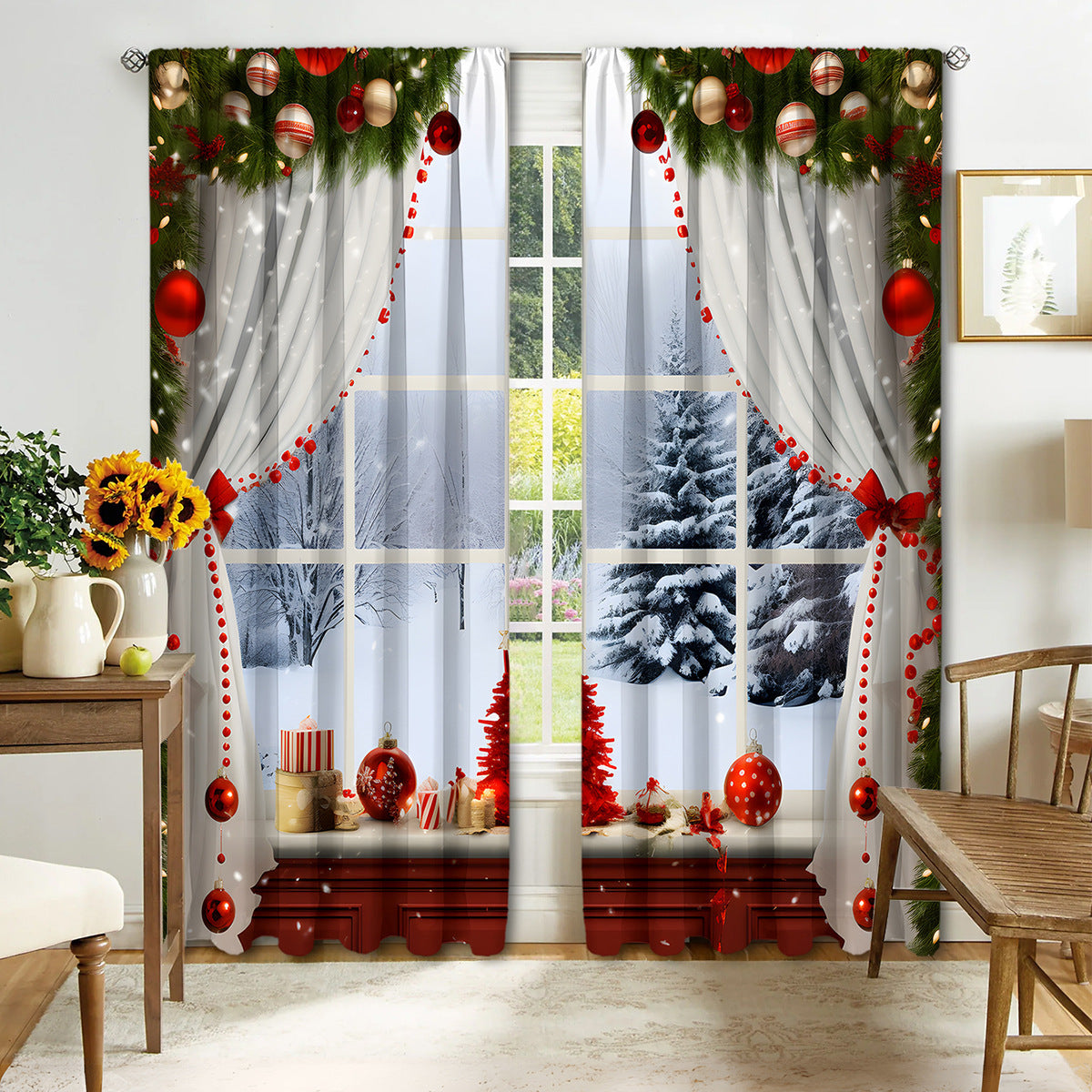 KTX-041171 Christmas 3D Printed Curtains in Multiple Designs, High Shading Polyester, Various Sizes Available