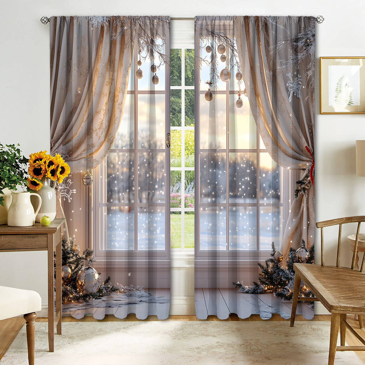 KTX-041171 Christmas 3D Printed Curtains in Multiple Designs, High Shading Polyester, Various Sizes Available