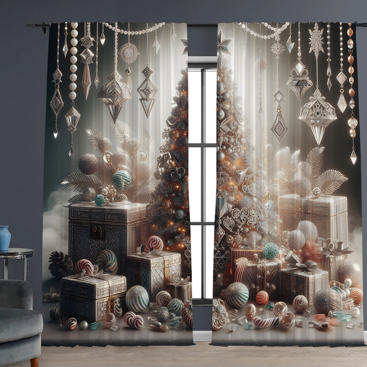 KTX-041171 Christmas 3D Printed Curtains in Multiple Designs, High Shading Polyester, Various Sizes Available