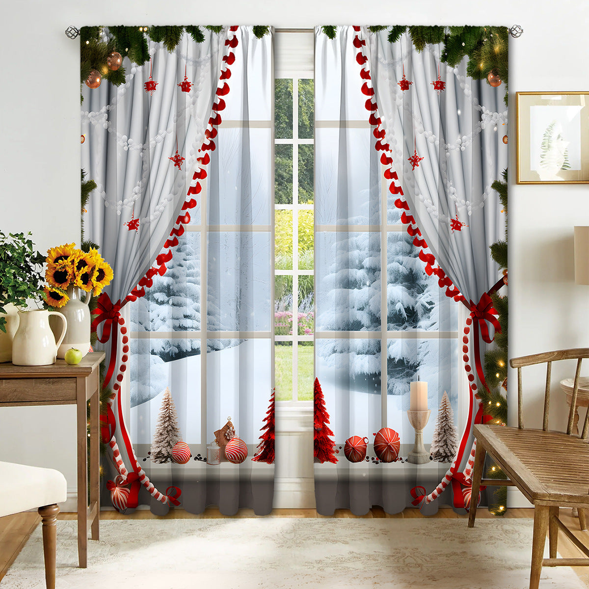 KTX-041171 Christmas 3D Printed Curtains in Multiple Designs, High Shading Polyester, Various Sizes Available