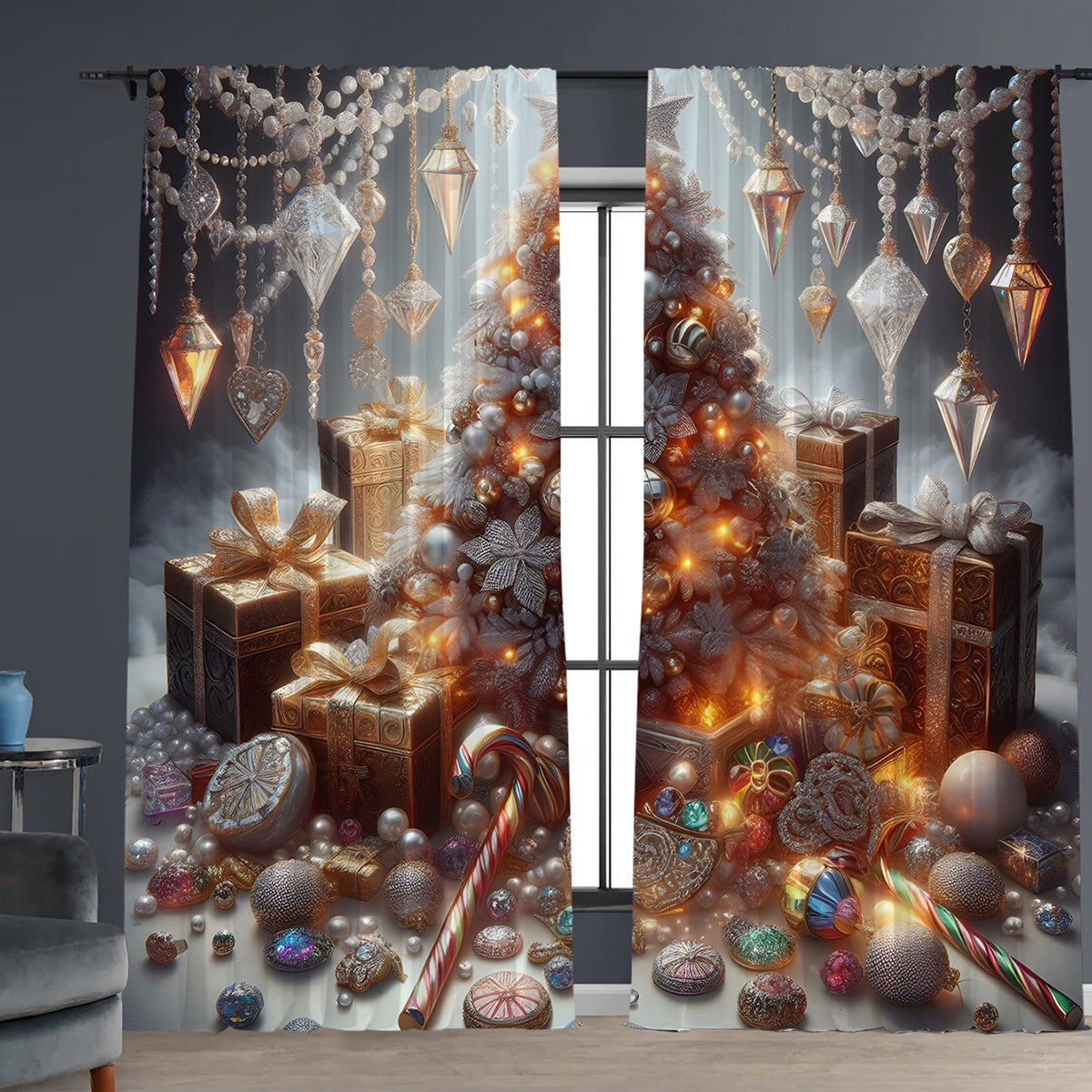 KTX-041171 Christmas 3D Printed Curtains in Multiple Designs, High Shading Polyester, Various Sizes Available