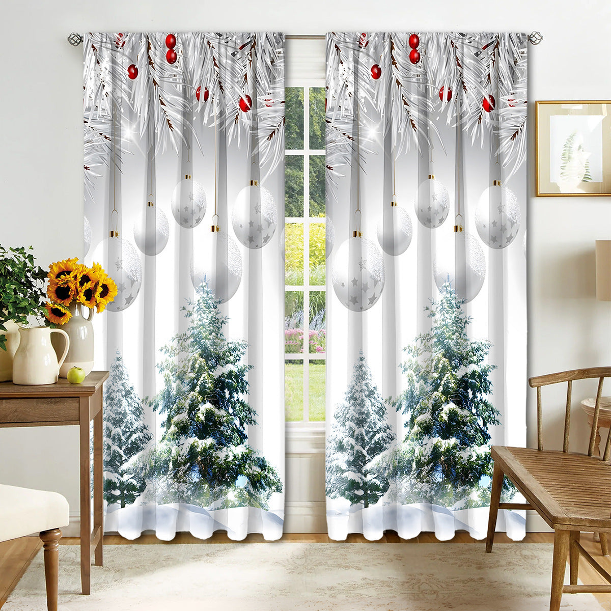 KTX-041171 Christmas 3D Printed Curtains in Multiple Designs, High Shading Polyester, Various Sizes Available