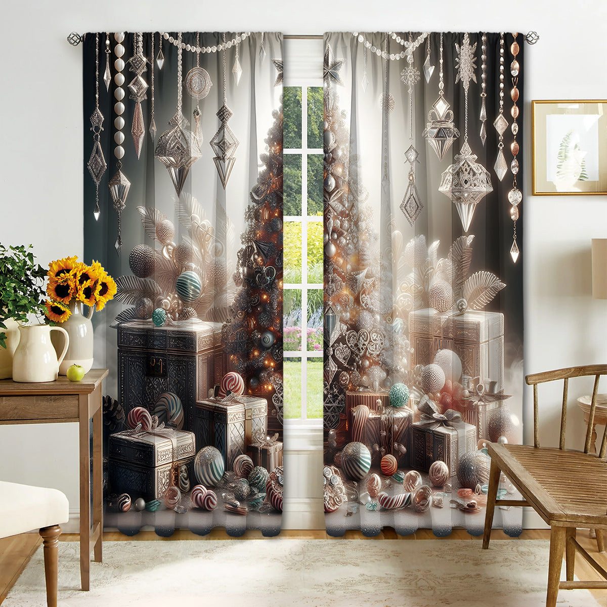 KTX-041171 Christmas 3D Printed Curtains in Multiple Designs, High Shading Polyester, Various Sizes Available