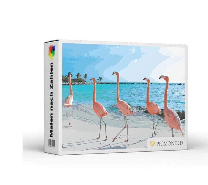 KTX-041299 Flamingos Beach Paint by Numbers Set - 40x50 Digital Art with 24 Colors