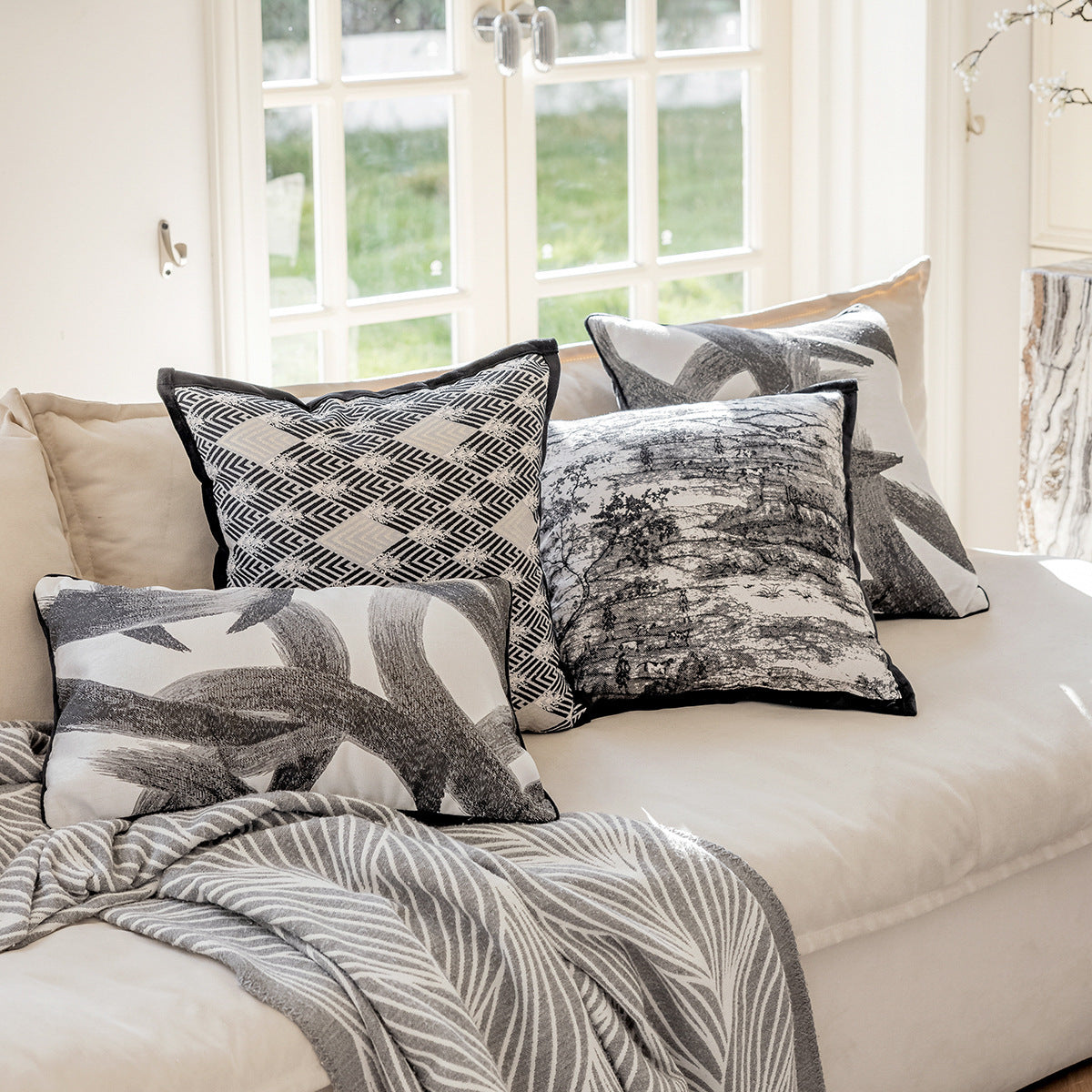 KTX-041427 Ukiyo-e and Ink Painting Decorative Pillow Cases for Sofa and Bedside, 45x45cm and 30x50cm Options