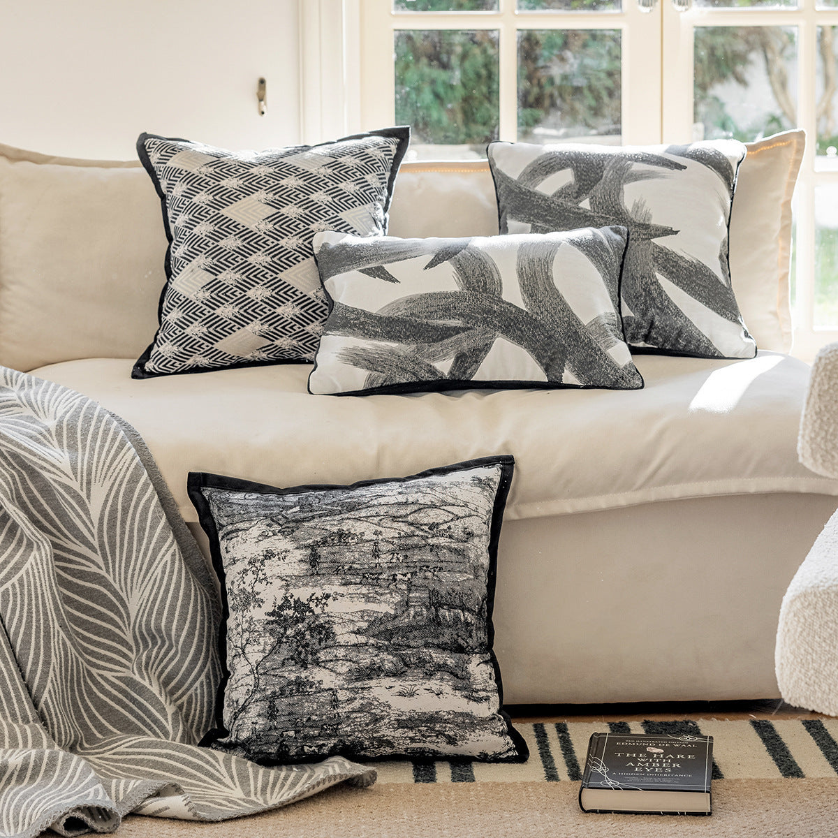 KTX-041427 Ukiyo-e and Ink Painting Decorative Pillow Cases for Sofa and Bedside, 45x45cm and 30x50cm Options