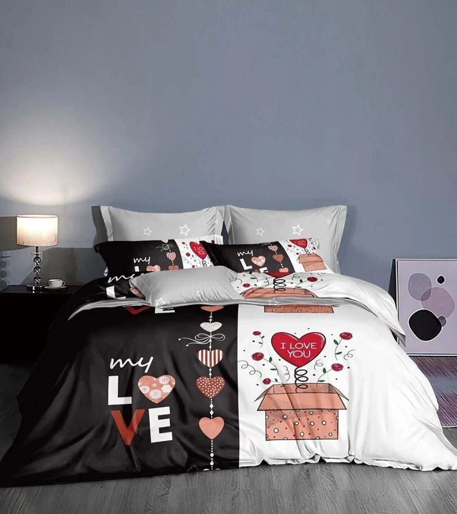KTX-041939 Modern Four-Piece Bed Linen Set with Floral Printing and Reactive Dyeing