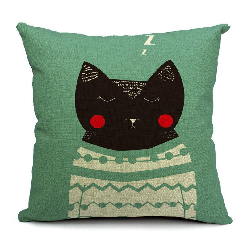 KTX-042451 Cat-Themed Cotton and Linen Waist Pillow with PP Cotton Filling