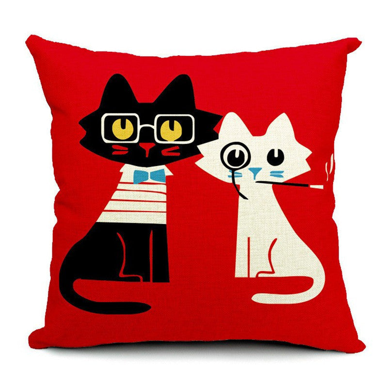 KTX-042451 Cat-Themed Cotton and Linen Waist Pillow with PP Cotton Filling