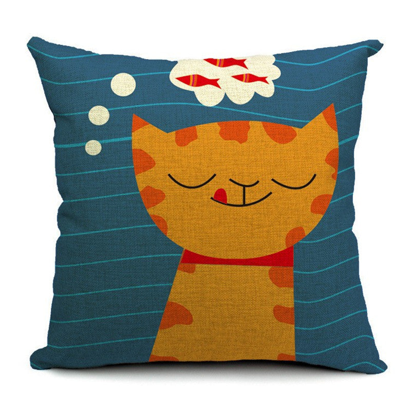 KTX-042451 Cat-Themed Cotton and Linen Waist Pillow with PP Cotton Filling