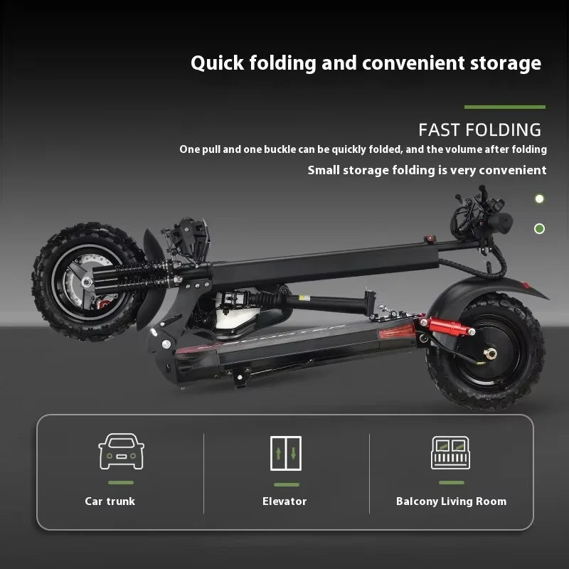 KTX-042643 Foldable Mini Electric Scooter with 11-Inch Tyres, 1200W Motor, 30-50km Range, Dual Suspension, Lightweight Design
