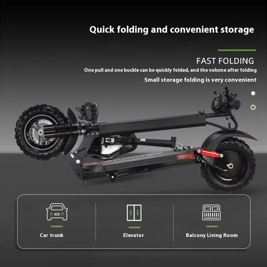 KTX-042643 Foldable Mini Electric Scooter with 11-Inch Tyres, 1200W Motor, 30-50km Range, Dual Suspension, Lightweight Design