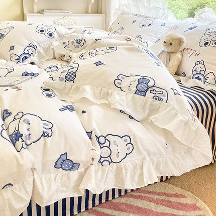 KTX-042771 Korean Style Pure Cotton Quilt Cover Set for Single Bed - Multiple Size Options Available