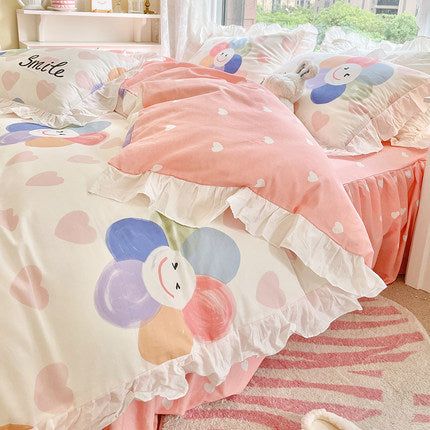 KTX-042771 Korean Style Pure Cotton Quilt Cover Set for Single Bed - Multiple Size Options Available