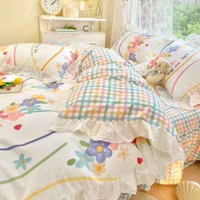 KTX-042771 Korean Style Pure Cotton Quilt Cover Set for Single Bed - Multiple Size Options Available