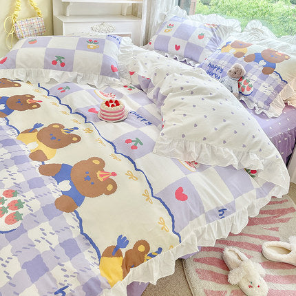 KTX-042771 Korean Style Pure Cotton Quilt Cover Set for Single Bed - Multiple Size Options Available