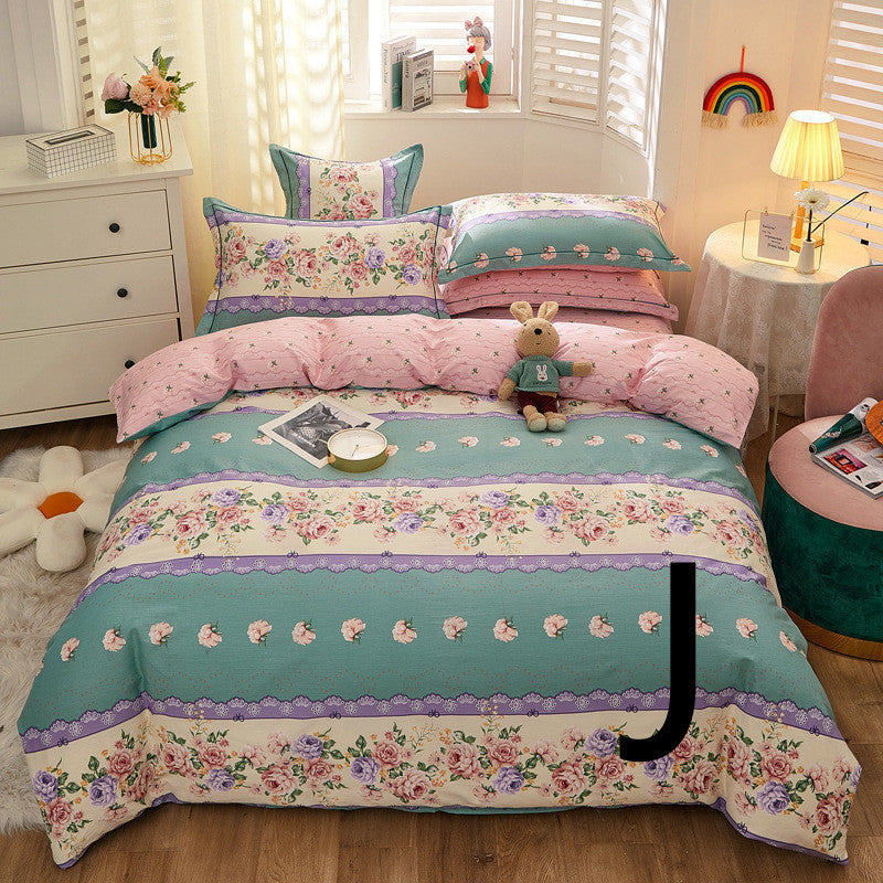 KTX-043603 Cotton Four-Piece Comforter Set with Modern Print Design, Includes Quilt Cover and Sheet