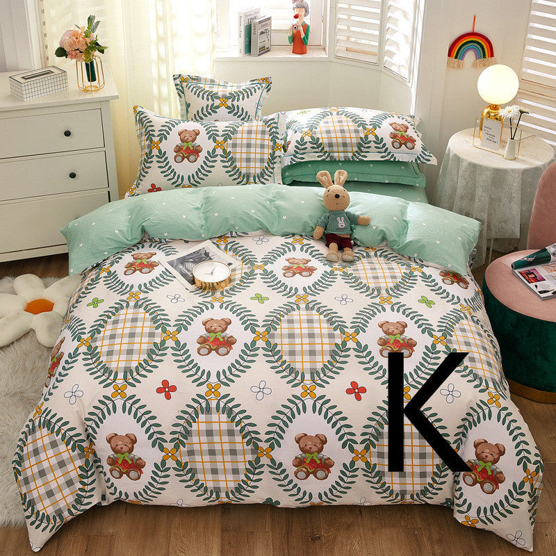 KTX-043603 Cotton Four-Piece Comforter Set with Modern Print Design, Includes Quilt Cover and Sheet