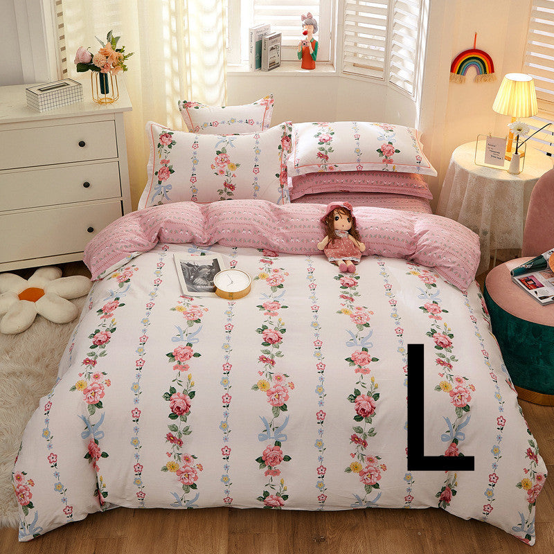 KTX-043603 Cotton Four-Piece Comforter Set with Modern Print Design, Includes Quilt Cover and Sheet