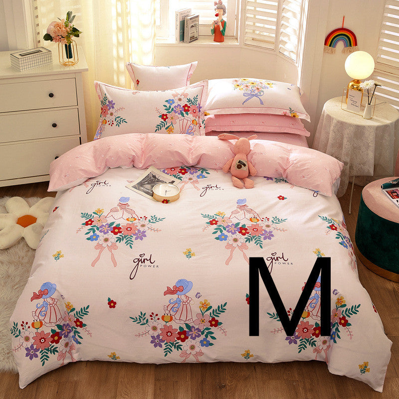 KTX-043603 Cotton Four-Piece Comforter Set with Modern Print Design, Includes Quilt Cover and Sheet