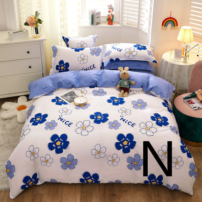 KTX-043603 Cotton Four-Piece Comforter Set with Modern Print Design, Includes Quilt Cover and Sheet