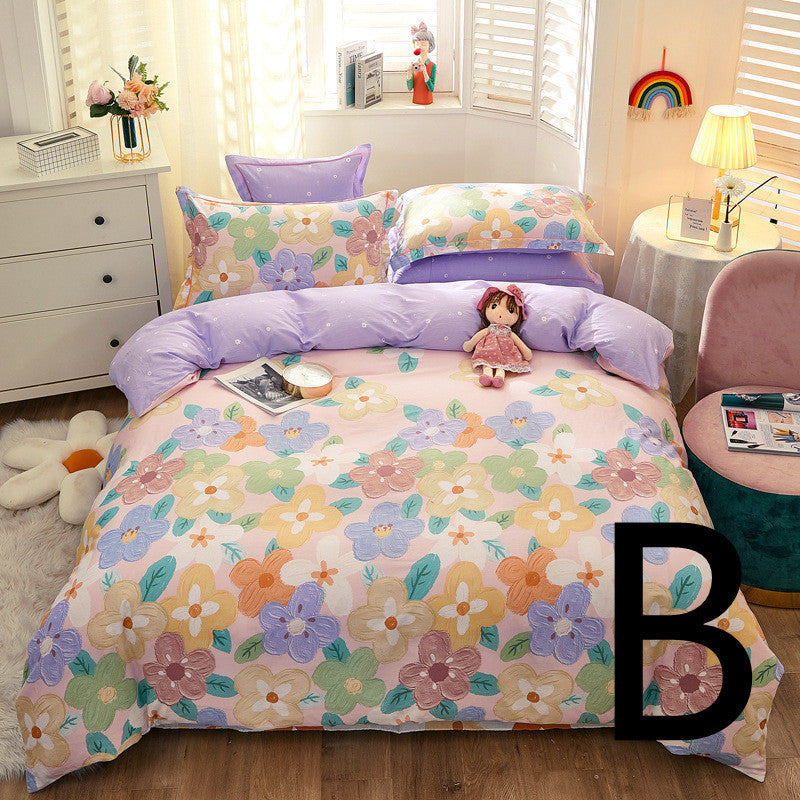 KTX-043603 Cotton Four-Piece Comforter Set with Modern Print Design, Includes Quilt Cover and Sheet