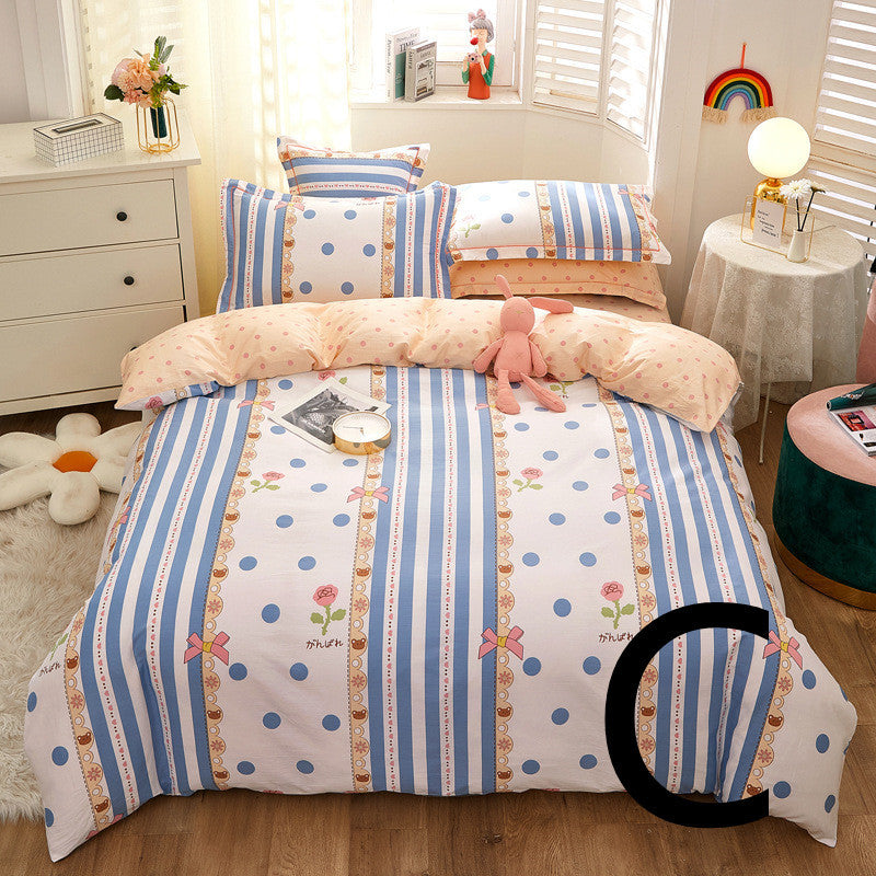 KTX-043603 Cotton Four-Piece Comforter Set with Modern Print Design, Includes Quilt Cover and Sheet